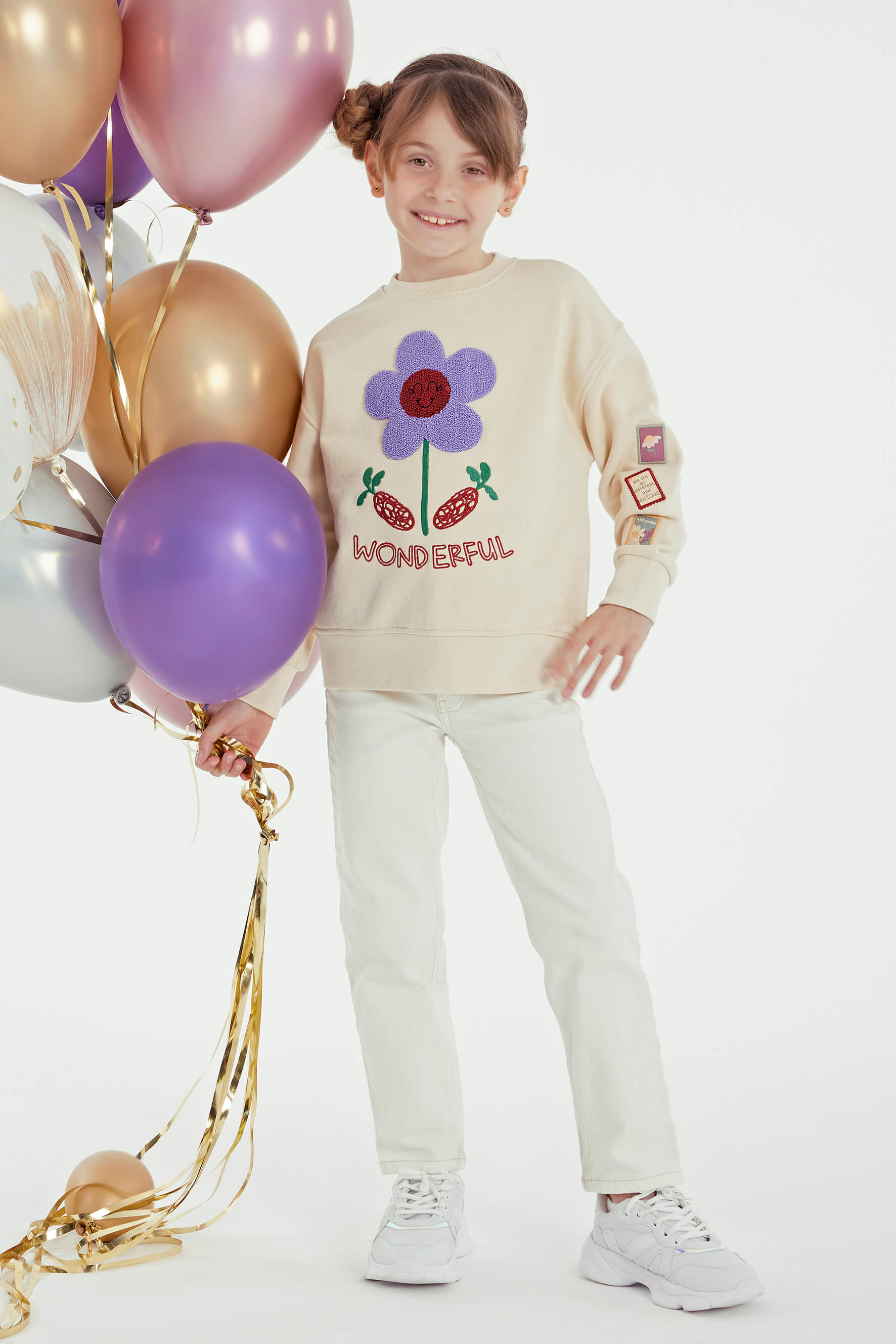 Cream Flower Print Sweatshirt