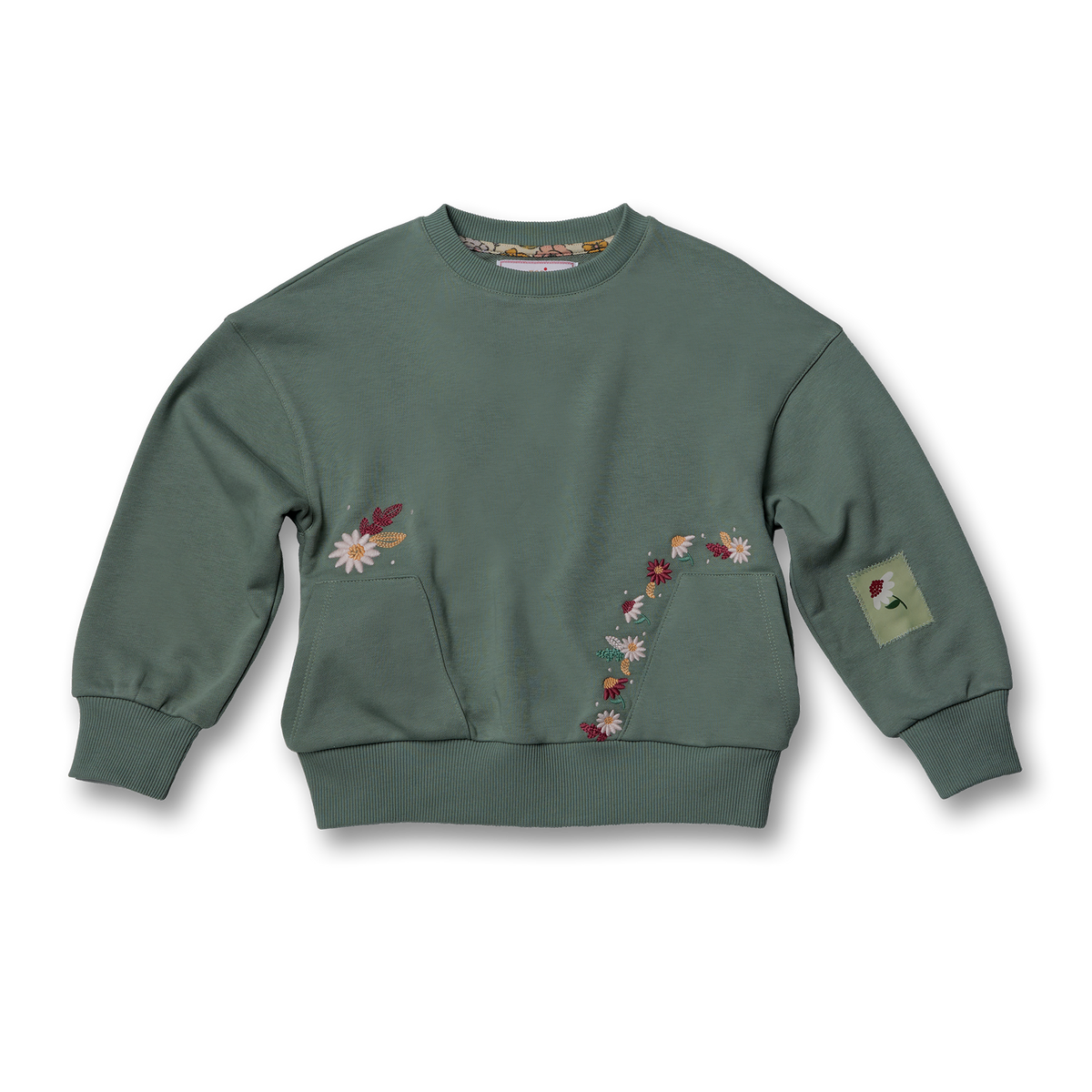 Green Floral Embroidered Sweatshirt